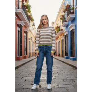 Jumper 1234 Striped Cashmere Crewneck Sweater Brown Beige Pullover Size 2/Small